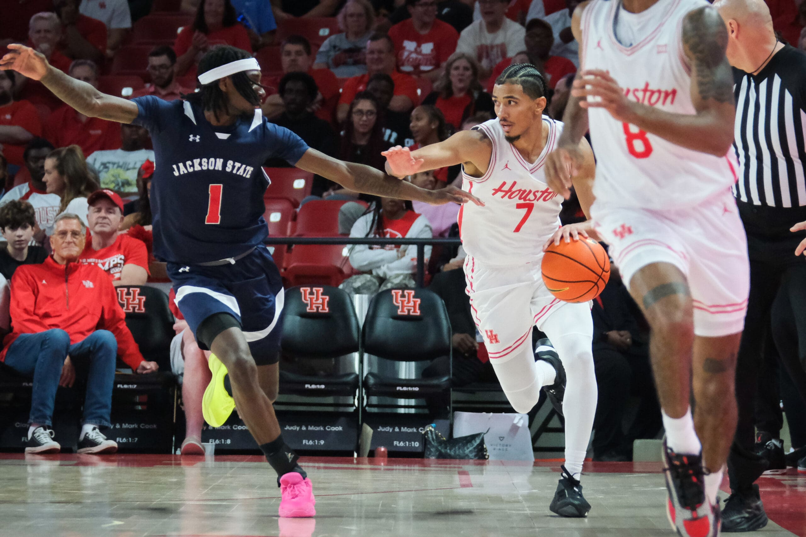 The University of Houston Cougars beat the Jackson State Tigers on opening night of the 2024-2025 season at the Fertitta Center,