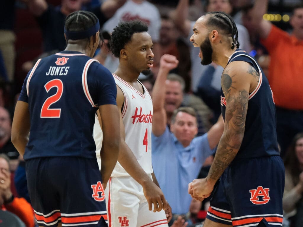 University of Houston star LJ Cryer will remember the feeling of losing to Auburn and its talented, shout happy star Johni Broome. (Photo by F. Carter Smith)