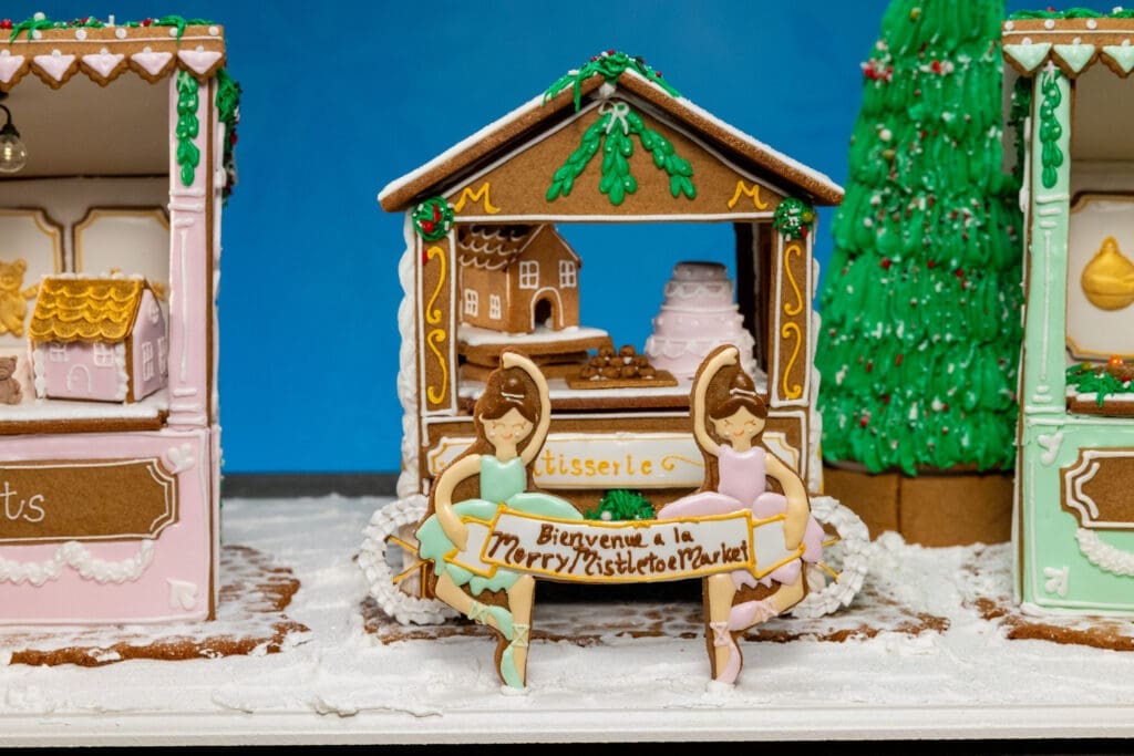 Contestant Heather Brookshire's Winning creation of a French Christmas Market "Merry Mistletoe Market, as seen on Christmas Cookie Challenge, Season 8, episode 3.   (Photo courtesy of Food Network) 