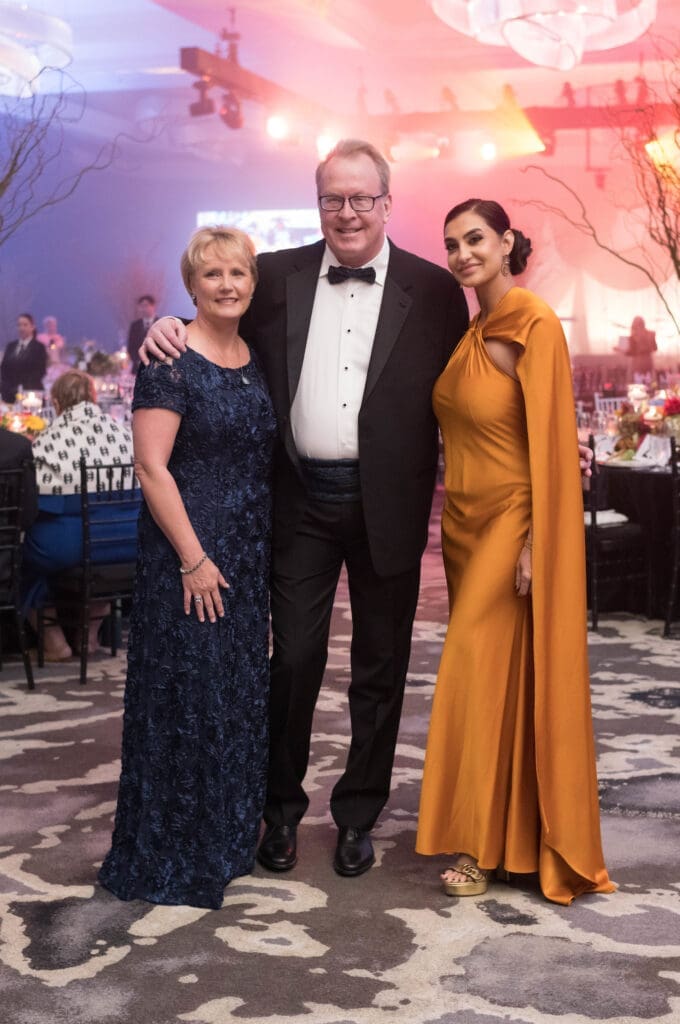The Arts of Healing chairs Robie & Dr. Randy Stenoien, Dr. Hoda Sana at the annual art-filled gala (Photo by Daniel Ortiz)