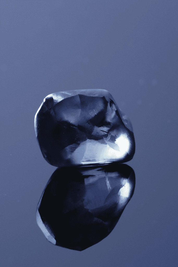 The Okavango Blue, a 20.46 carat fancy deep blue diamond discovered in the Orapa Mine in 2018.
