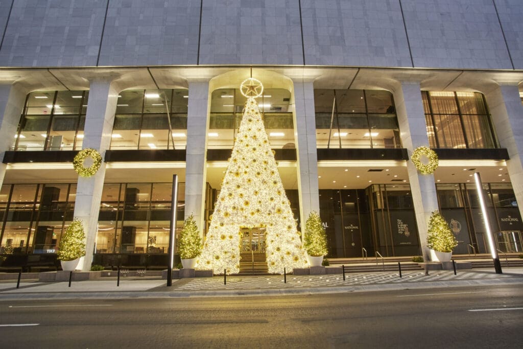 The Thompson Dallas is a sight to see, inside and out. From a 55-foot, over-the-top tree at the entrance to more than 12 miles of LED lighting (and no less than 25 Christmas trees), this is a must-see stop on your Downtown tour.
