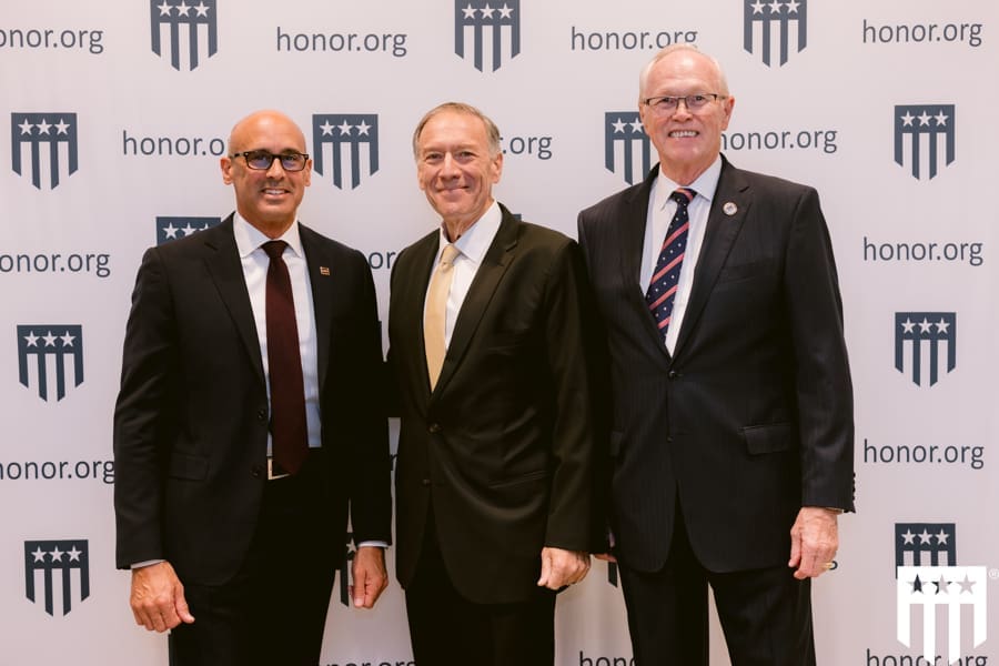 Tyson Voelkel, Mike Pompeo and Malcolm Stewart at The Honor Foundation dinner.