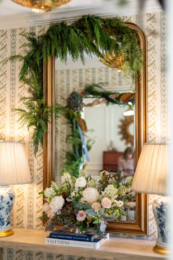Details of Taryn Proler's floral decor in the Knapp home for the Kappa Kappa Gamma 'Holiday Pilgrimage' (Photo by Chris Bailey Photography) 