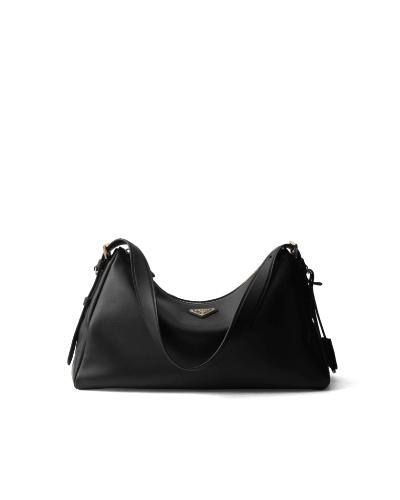 Prada Aimée large leather shoulder bag,
$3,250, available at the Prada boutique.