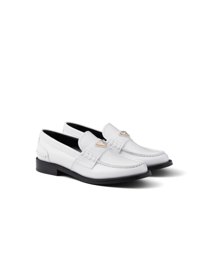 Prada brushed leather loafers, 
$1,200, available at the Prada boutique.