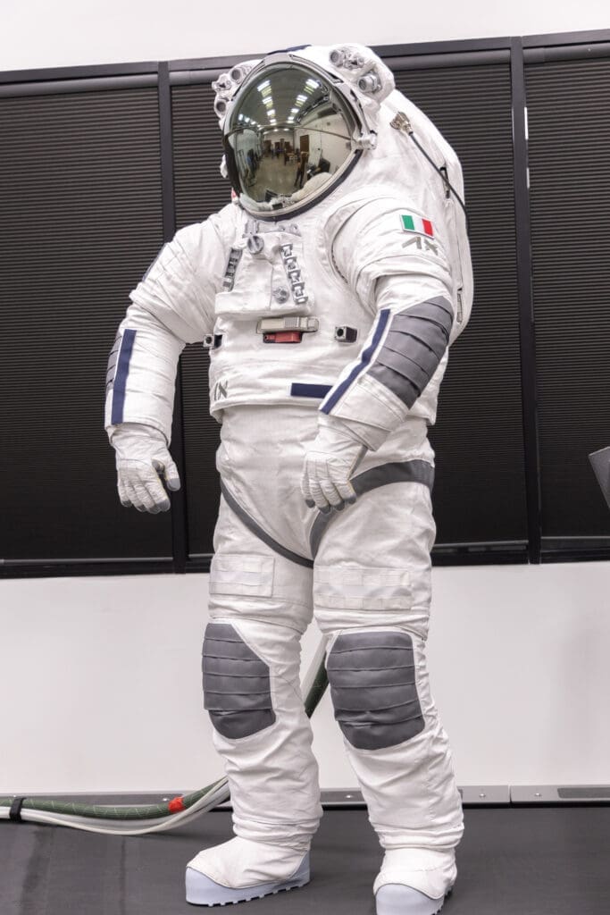 Axiom Space engineer Sebastian Baquero conducts a spacesuit demo. (Photo courtesy of Axiom Space)