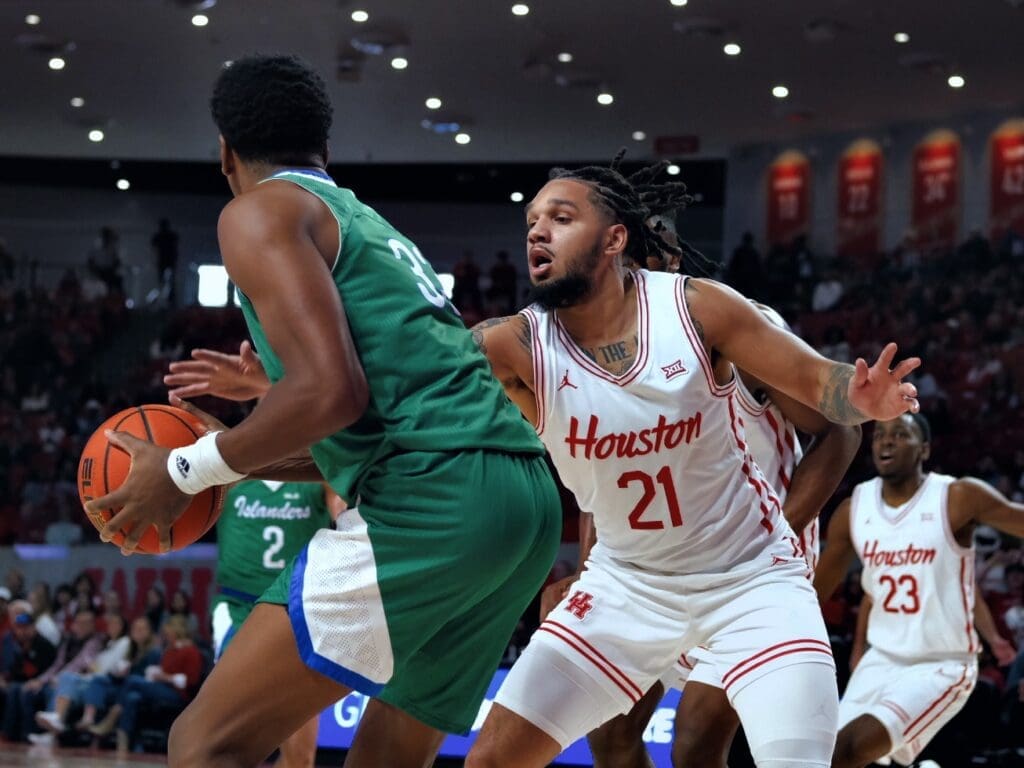 Emanuel Sharp has turned himself into a good defensive player for Houston. (Photo by F. Carter Smith)