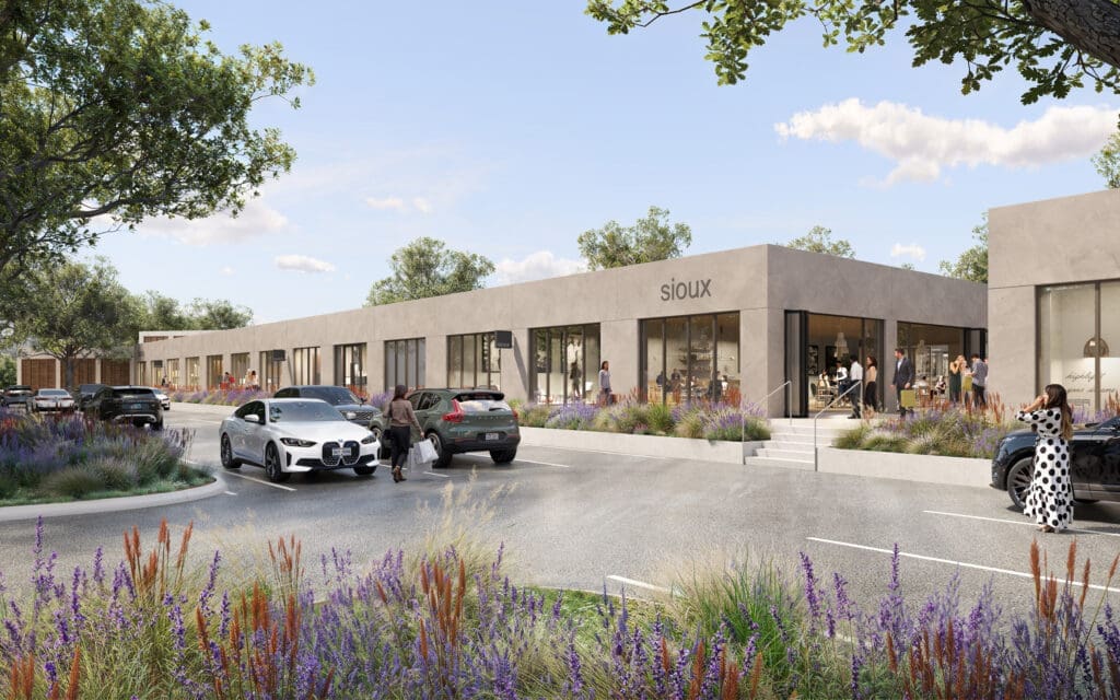 Rendering of The Seam, an upscale outdoor shopping and dining destination that will open in the Dallas Design District in Summer 2026. (Courtesy)