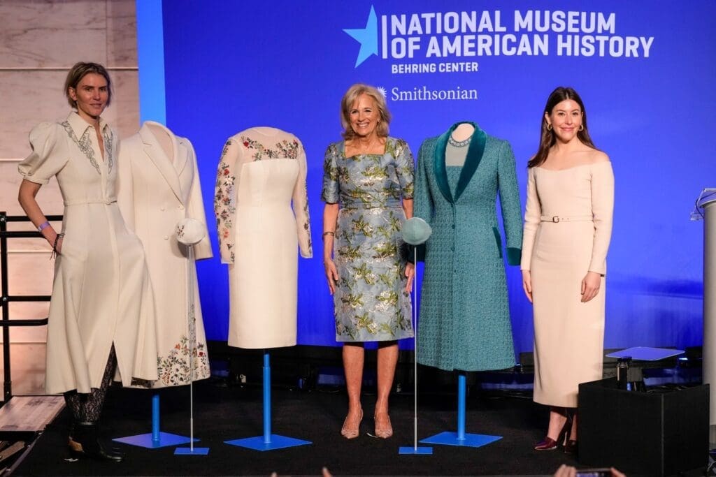 First Lady Jill Biden with the Alexandra O’Neill ensemble that she wore for President Joe Biden's inauguration. (Photo by Michelle Watson CatchlightGroup.com)