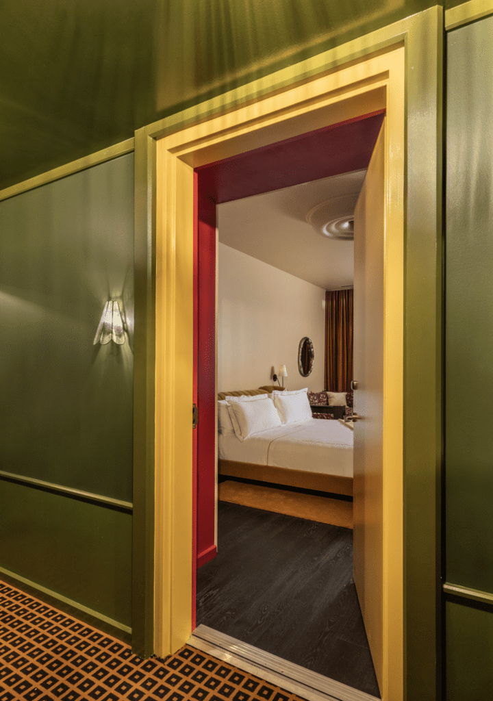 A view of the monochromatic Hotel Saint Augustine rooms (Photo by Julie Soefer)