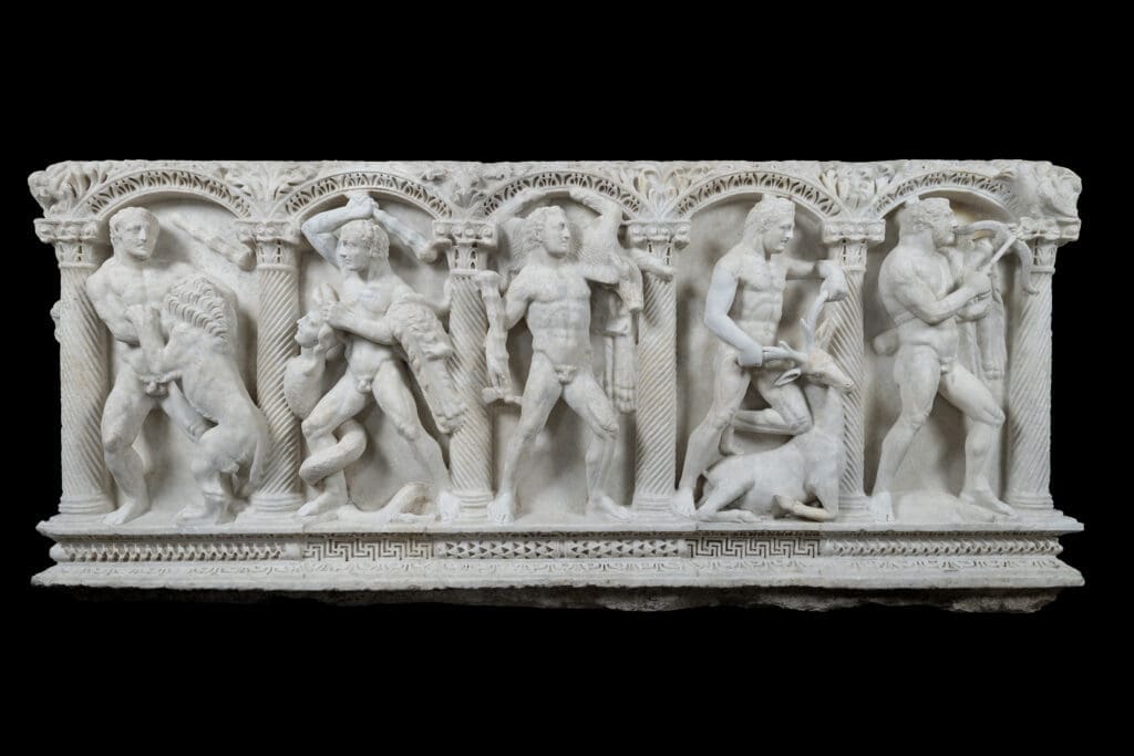 Sarcophagus depicting the legendary Labors of Hercules is a masterpiece of Roman funerary art. (Courtesy of Torlonia Foundation)