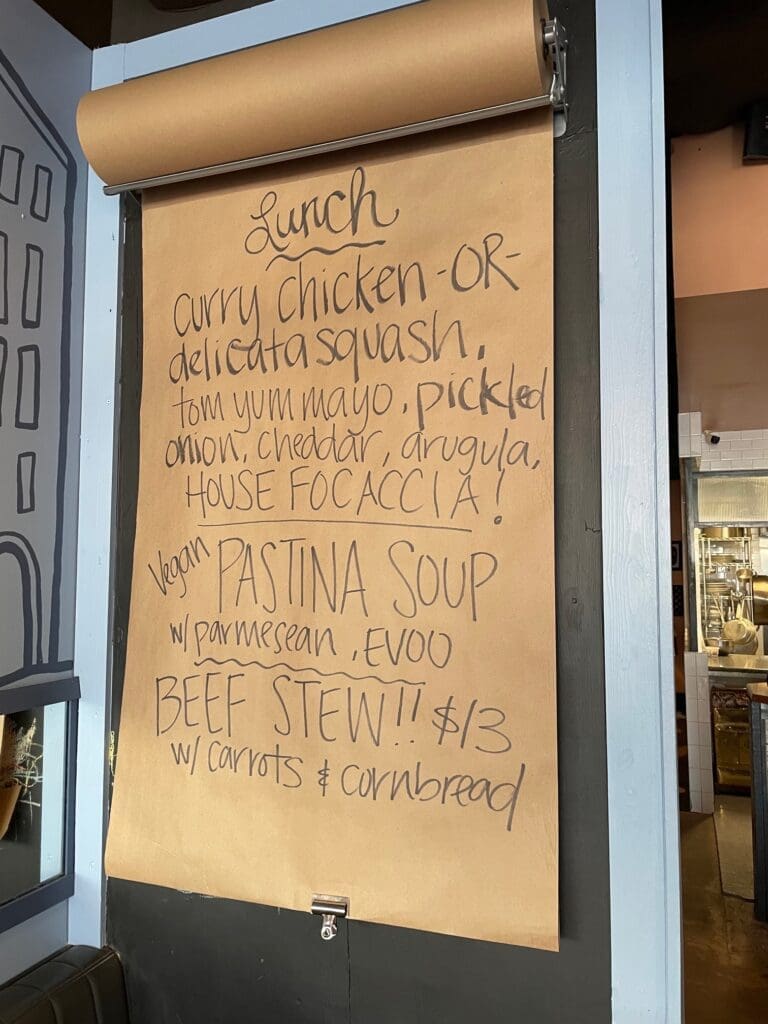 At Be Home Soon, the menu rotates weekly and is on display on a sheet of butcher paper on the wall. (Courtesy)