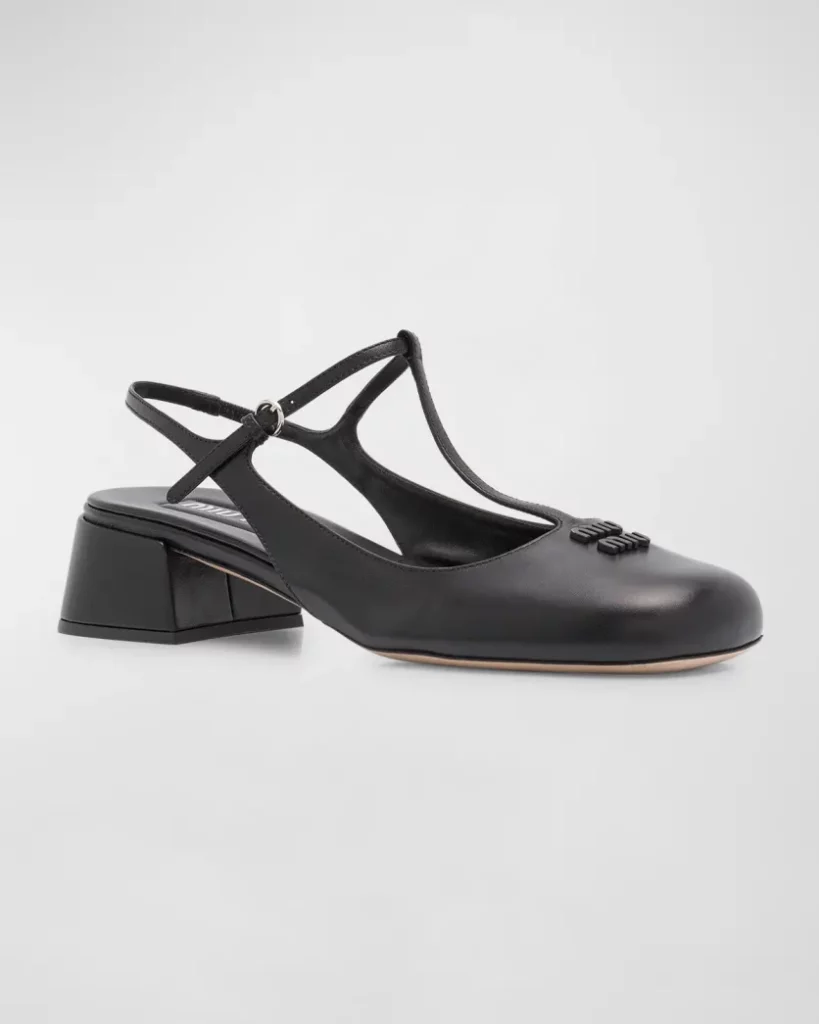 Leather T-Strap Slingback Pumps, $1,170. (Photo by Tony Solis)