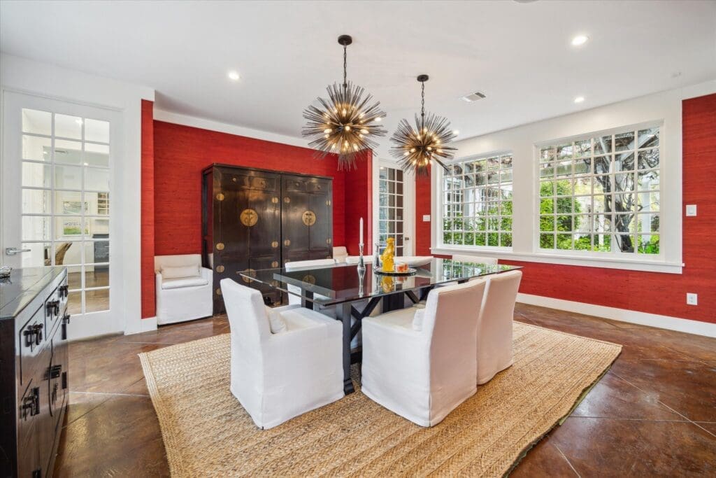 The formal dining room at 8899 Sandringham in Houston's Bayou Woods subdivision (Photo by TK Images/Compass)