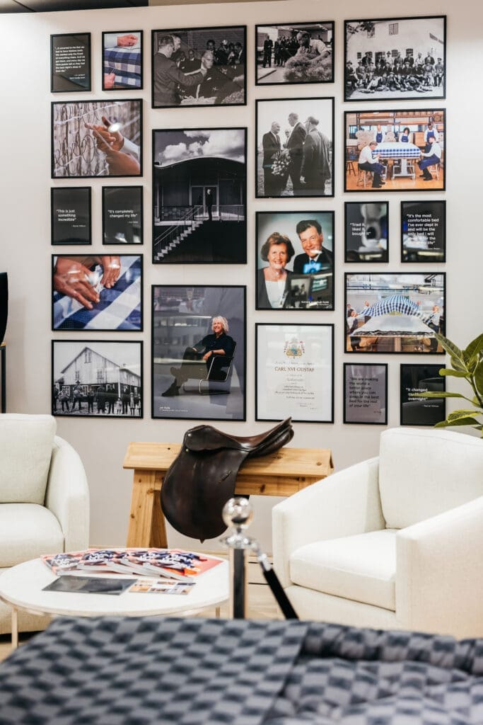 Check out the Hästens Heritage Wall when visiting the pop-up. (Photo by Chase Hall)