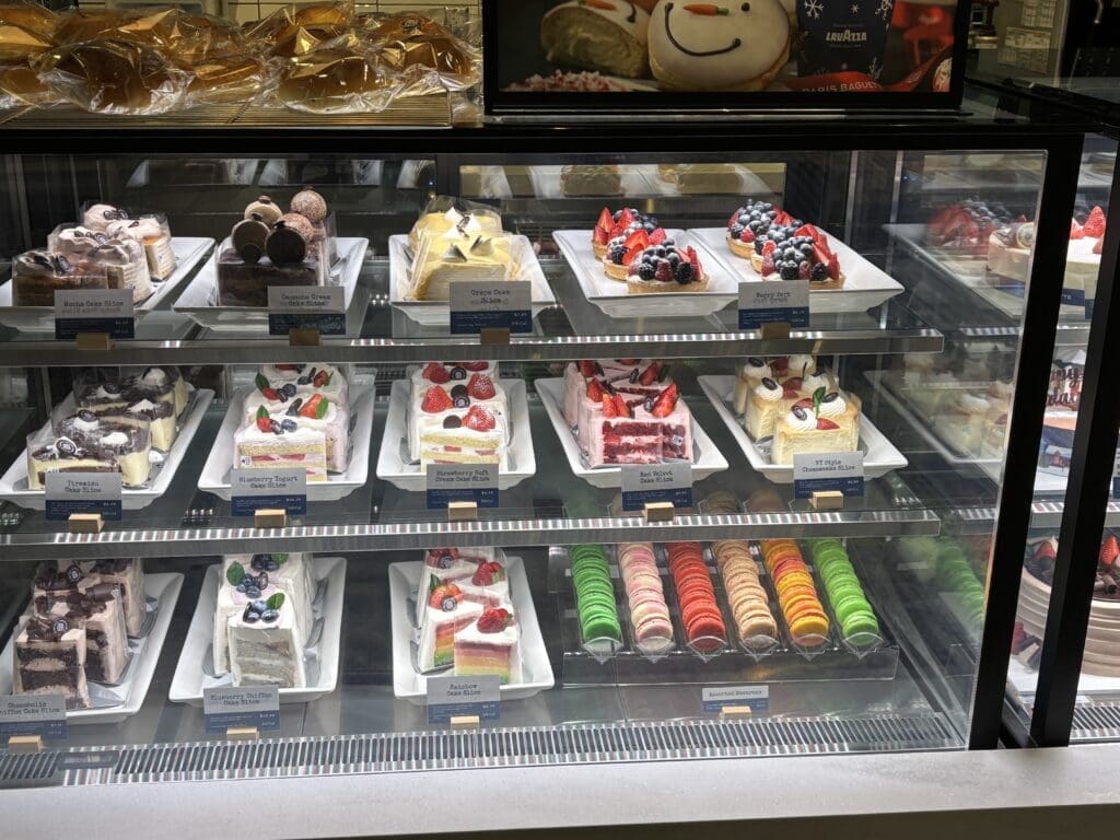 Macaroons and individual cake slices are available for dine in and take out at Paris Baguette. (Photo by Laura Landsbaum)