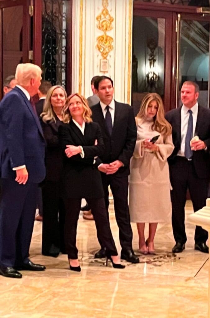 Donald Trump, Italian prime minister Giorgia Meloni, Marco Rubio. Jeneatte Rubio, Tilman Fertitta at the Mar-a-Lago dinner celebrating Prime Minister Giorgia Meloni of Italy. (TikTok photo) 
