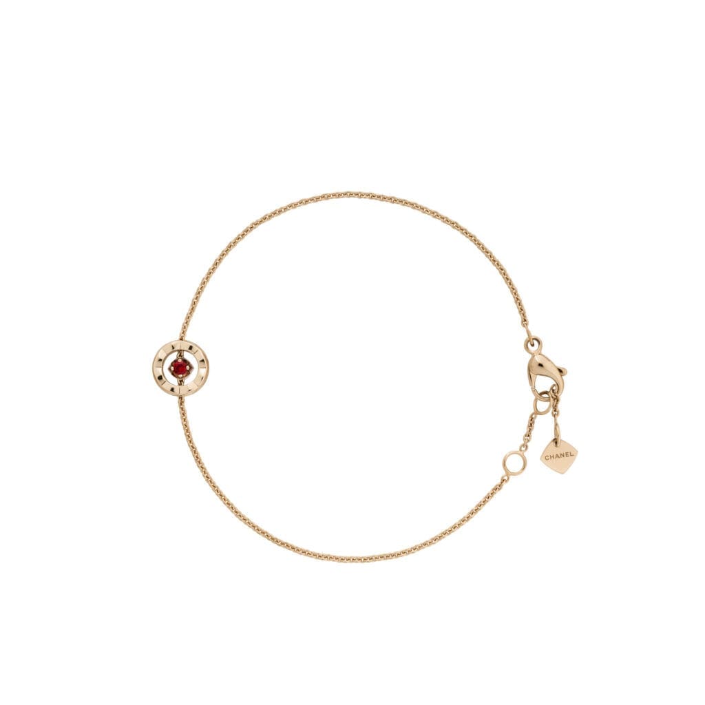 Coco Crush bracelet, quilted motif, in 18K beige gold and rubies