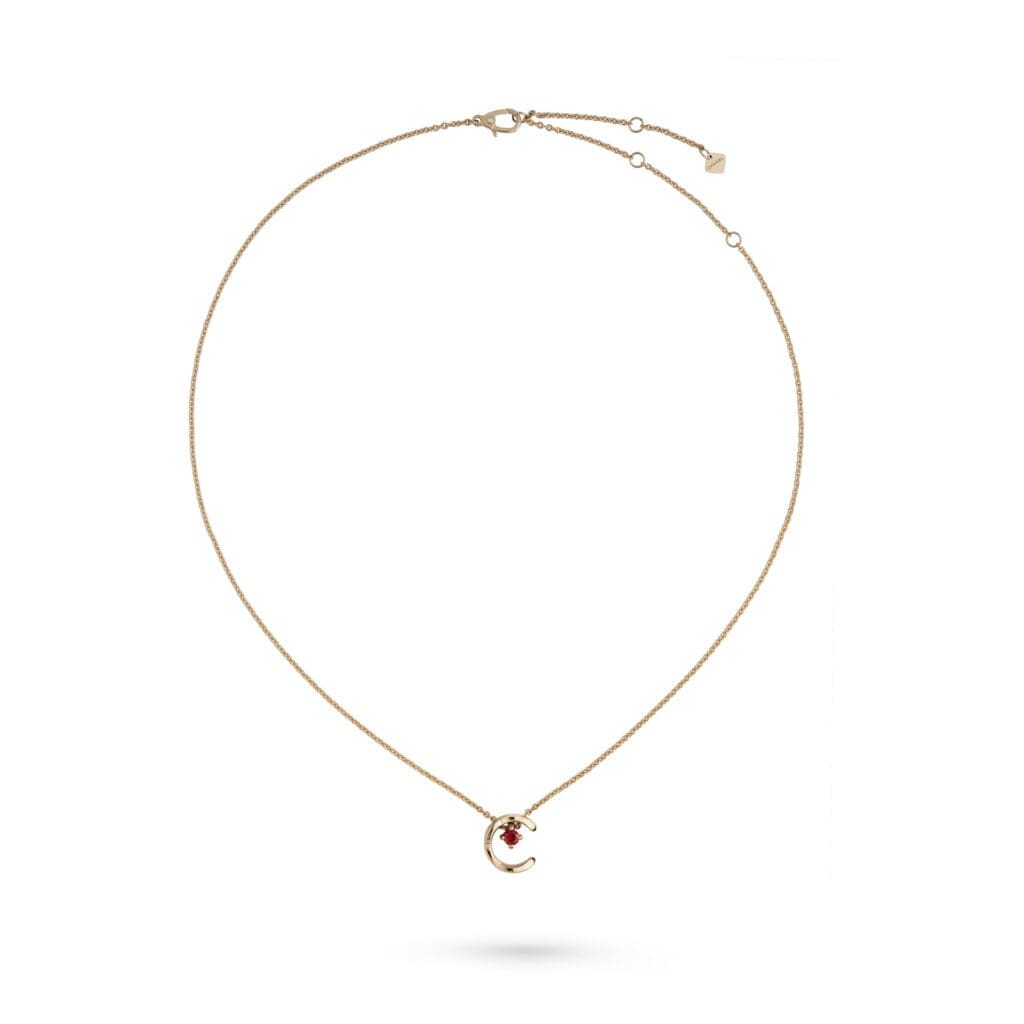Coco Crush necklace, quilted motif, in 18K beige gold and rubies