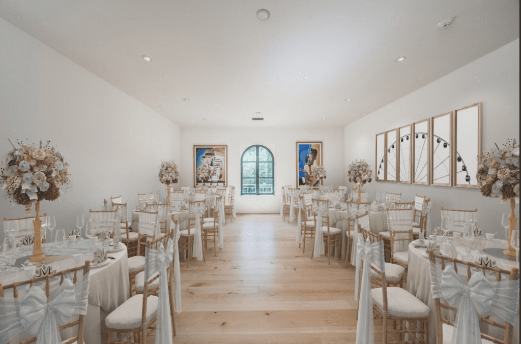 The ballroom at 119 Carnarvon set for a lavish evening. (Photo by Patrick Bertolino for Martha Turner Sotheby's International Realty)