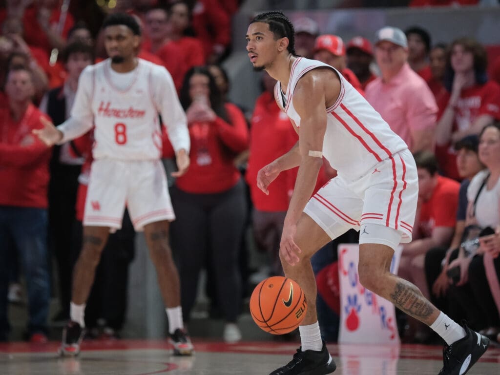 New University of Houston starting point guard Milos Uzan is more than comfortable in Kelvin Sampson's system now. (Photo by F. Carter Smith)