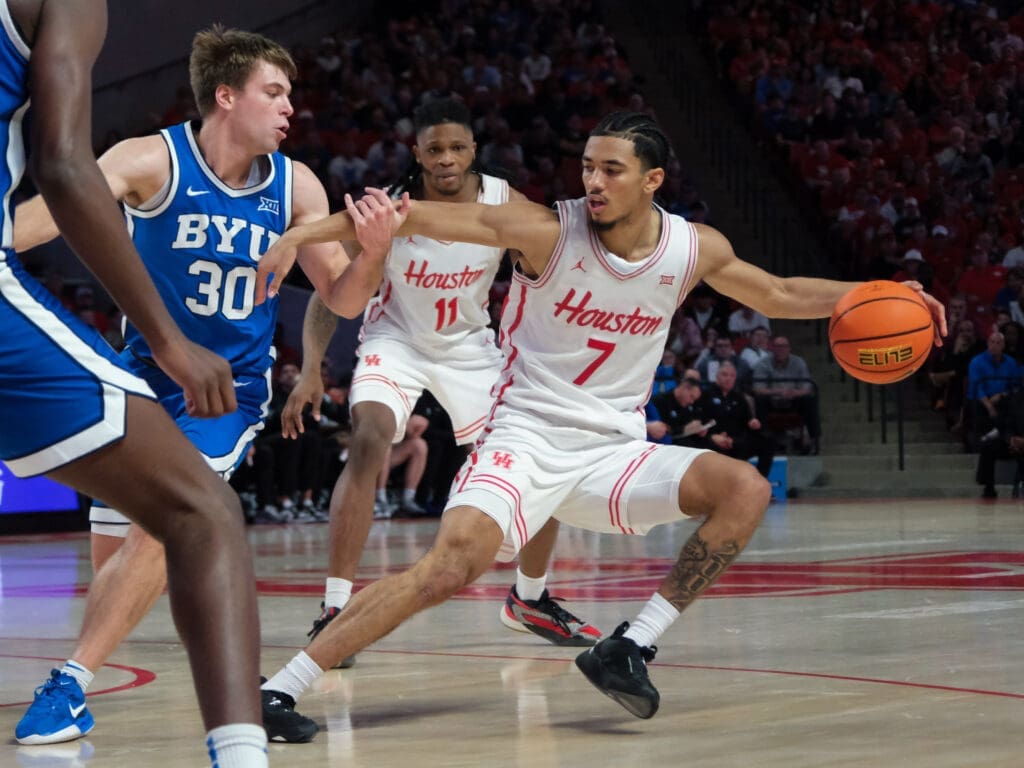 University of Houston point guard Milos Uzan has become more and more sure of himself. (Photo by F. Carter Smith)