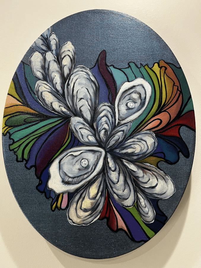 Janavi Mahimtura Folmsbee's "Oystered Away," 2022, was on display at Sound and Color: Water is for Everyone