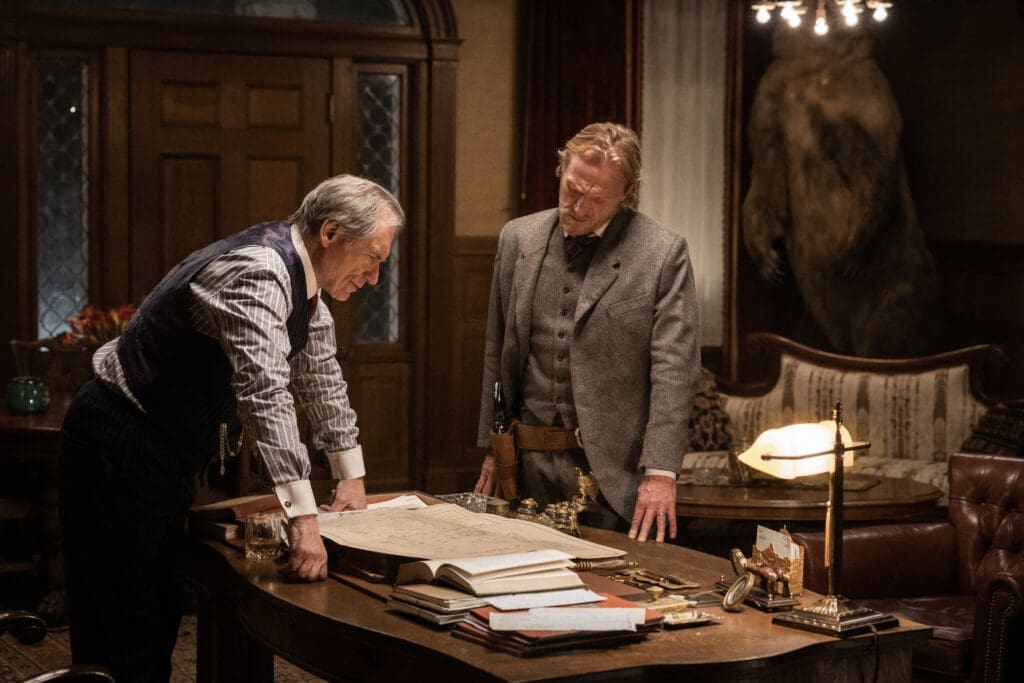 Timothy Dalton as Whitfield and Jerome Flynn as Banner Creighton in season 2, episode 4 of "1923." (Photo by Trae Patton/Paramount+)