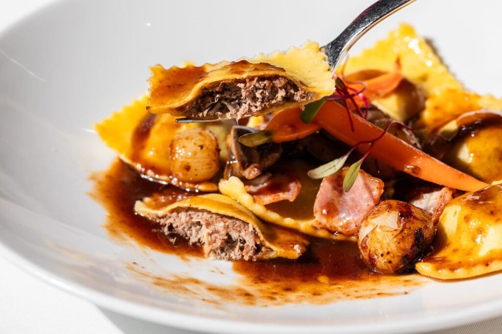 Georgia James' short rib ravioli comes with heirloom carrots ($32).  (Photo by Becca Wright)