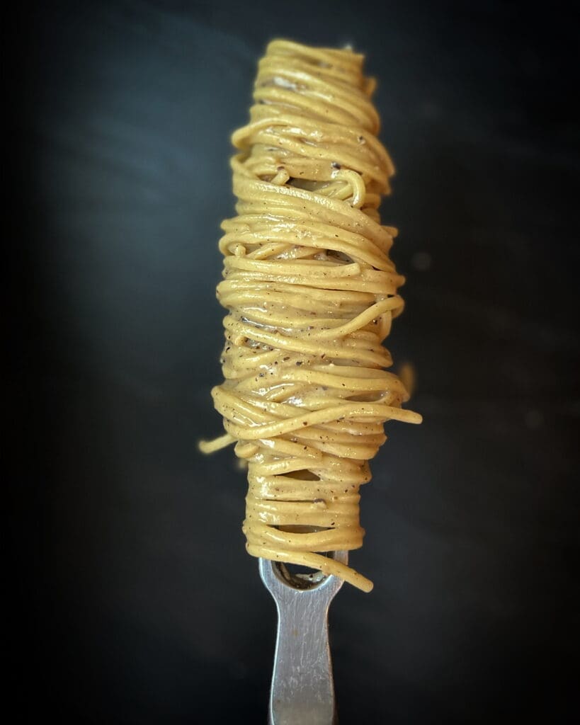 Tempting homemade spaghetti pasta with black pepper and pecorino romano ($19).