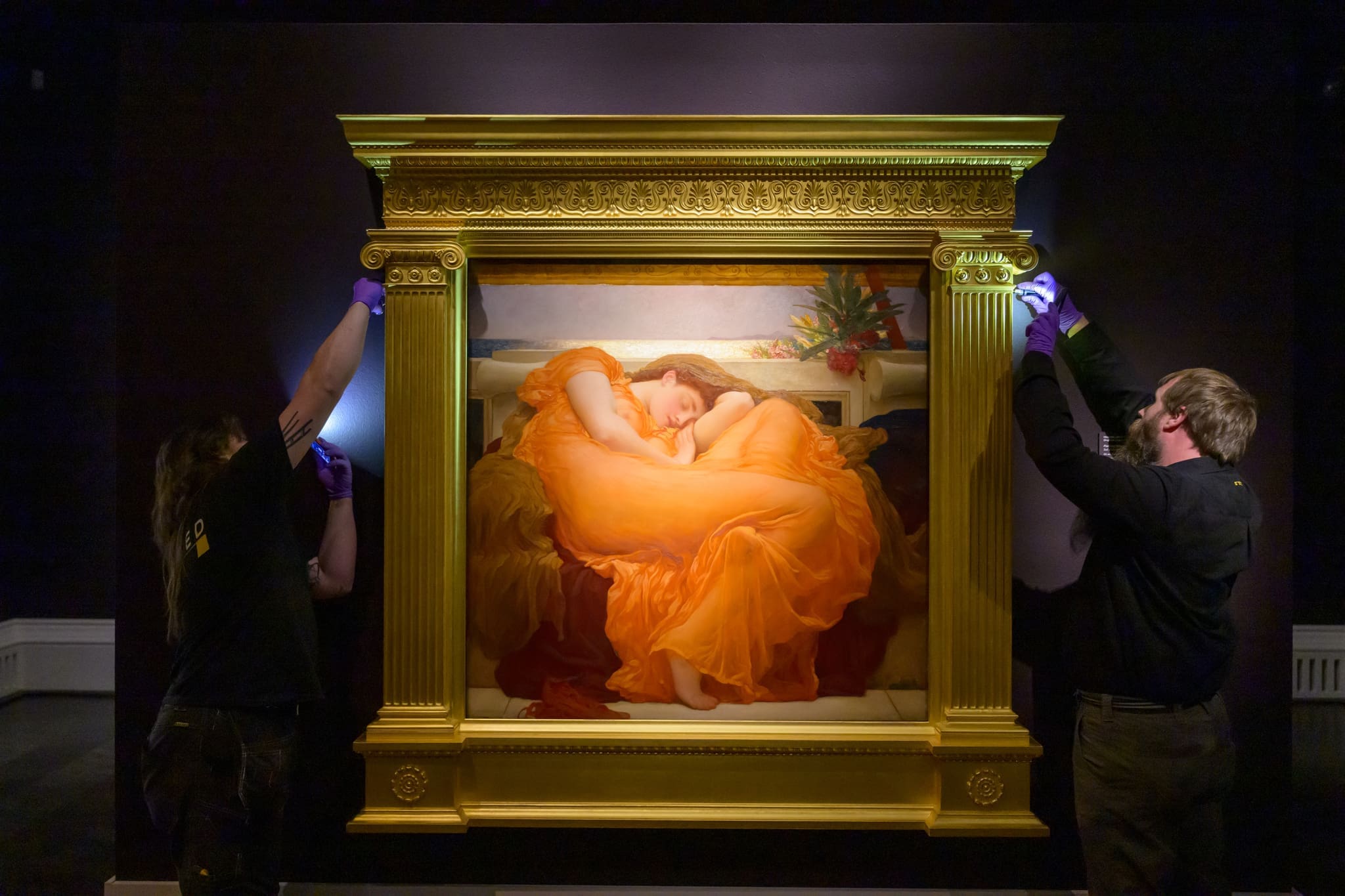 Installation of “Flaming June” at Meadows Museum (Photo courtesy of Meadows Museum)