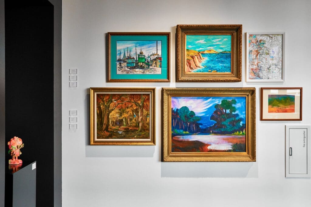 An installation view of "The Architecture of Culture: Works from the Guess Lawson Collection" at Gensler Houston headquarters. (Courtesy the Guess Lawson Collection)