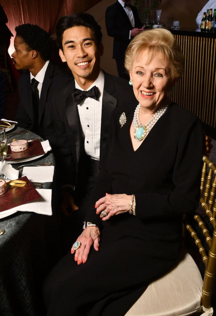 Marguerite Swartz, dancer Syvert Garcia at the 2025 Houston Ballet Ball at the Wortham Theater Center. (Photo by Dave Rossman) 