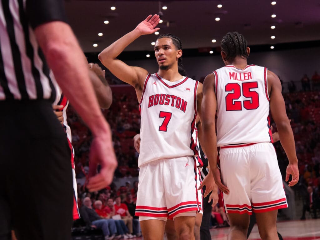University of Houston point guard Milos Uzan likes the matchup game. (Photo by F. Carter Smith)