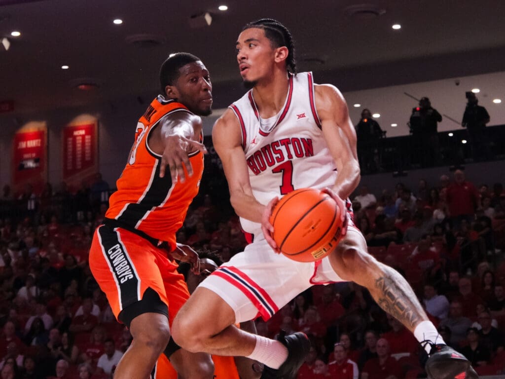 University of Houston point guard Milos Uzan is ready to compete in the NBA Draft Combine.. (Photo by F. Carter Smith)