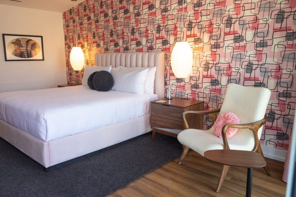 Each room at Interstate Inn has its own unique wallpaper. (Photo by Sara Forrest)