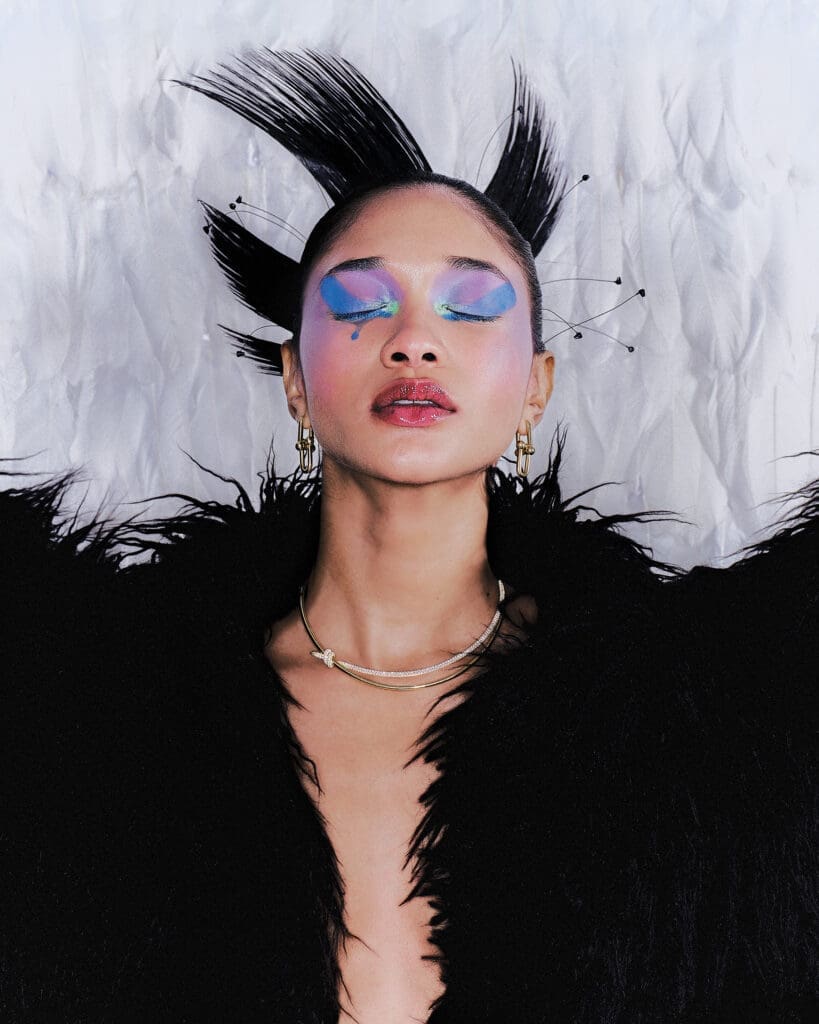 Tiffany & Co. Knot double row necklace $40,000, and HardWear large link earrings $4,400 at select Tiffany & Co. locations. (Photo by Enmi Yang)