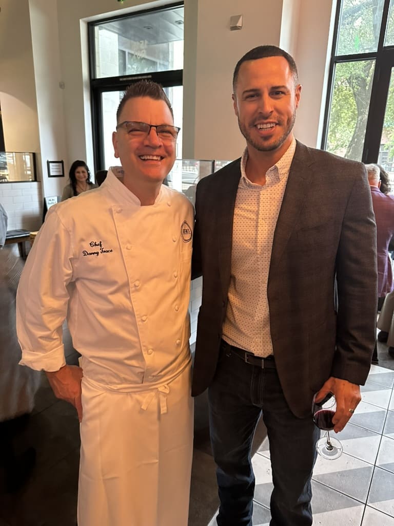 Executive chef Danny Trace, Matt Clark at the Aperture Cellars Wine Dinner hosted by winemaker Jesse Katz and the Jim Crane family. (Photo by Shelby Hodge)