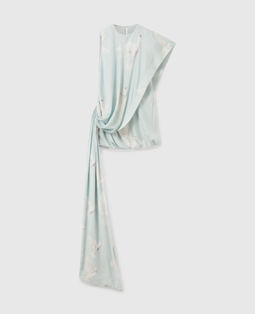 Stella McCartney Dove Print Knotted Train Mini Dress, $2,825. (Photo by Enmi Yang)