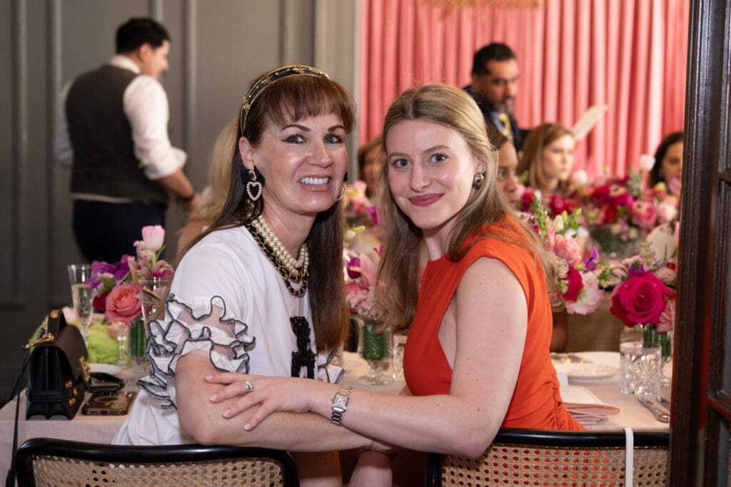 Beth Muecke, Krizia Livia at the Neiman Marcus Roger Vivier luncheon at La Colombe d'Or. (Photo by Wilson Parish)