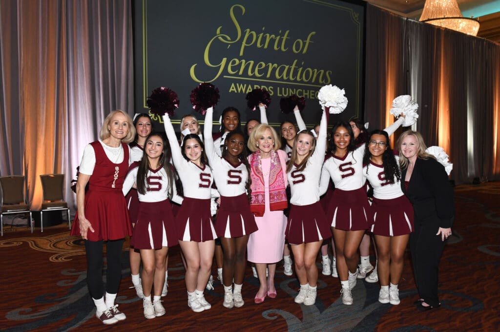 Bootie Terrell, Elaine Agather, and the Sherman High School Cheerleading Squad (Photo by Kristina Bowman)