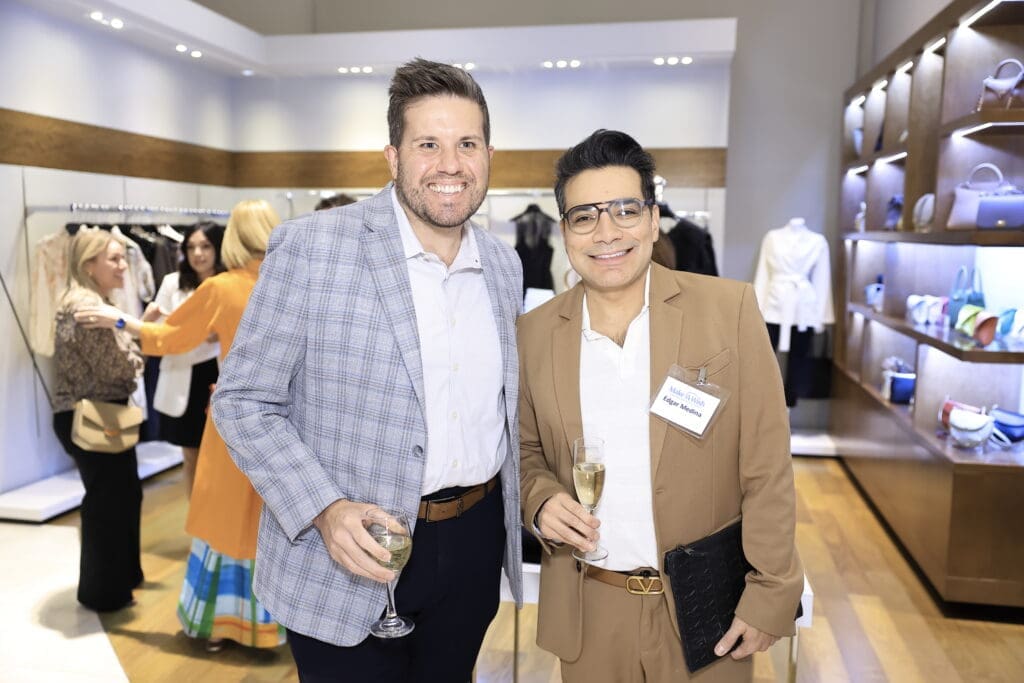 Brandon Buras, Edgar Medina at the Elizabeth Anthony kick-off for the Make-A-Wish gala (Photo by Quy Tran)