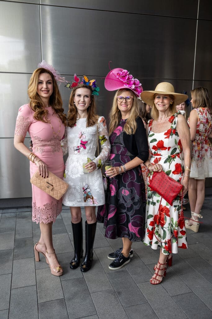 Brigitte Kalai, Heather Almond, Kathy Leigh, Cheryl Byington at the 'Hats in the Park' luncheon benefiting Hermann Park Conservancy. (Photo by Jenny Antill)