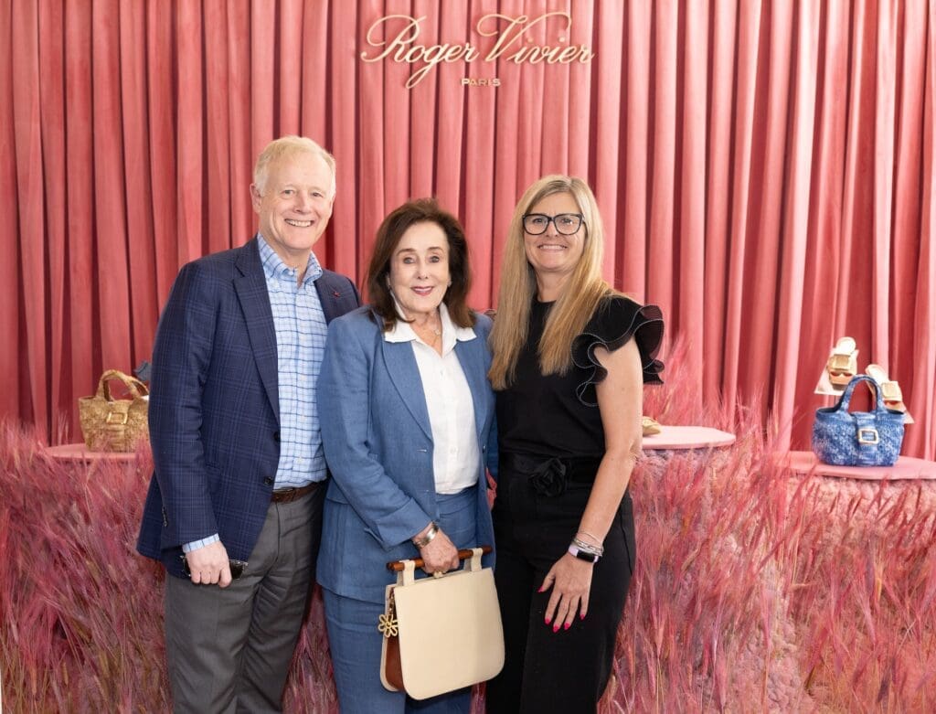 Bruno Brady, Betty Tudor, Kathy Leigh at the Neiman Marcus Le Métier Vivier luncheon at La Colombe d'Or. (Photo by Wilson Parish)