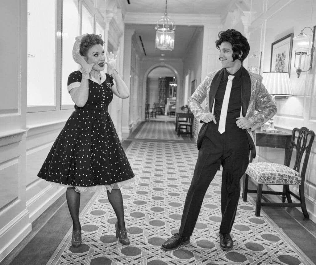 Lucille Ball and Elvis Presley “look-alikes” take attendees back to the 1950s at  The Heritage Society's 70th Platinum Jubilee Anniversary. (Photo by PWL Studio, Fulton Davenport)