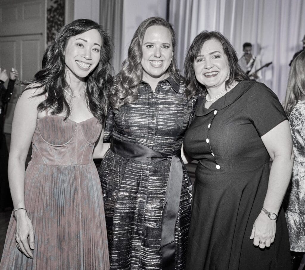 Chi Tran, The Heritage Society board president Jillian Jopling, April Coker at  The Heritage Society's 70th Platinum Jubilee Anniversary. (Photo by PWL Studio, Fulton Davenport)