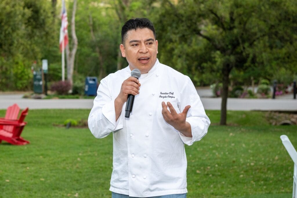 Houstonian Executive Chef Gonzalo Campos discussing the menu  at The Houstonian 'Tribute to Mezcal' dinner. (Photo by Jacob Power)