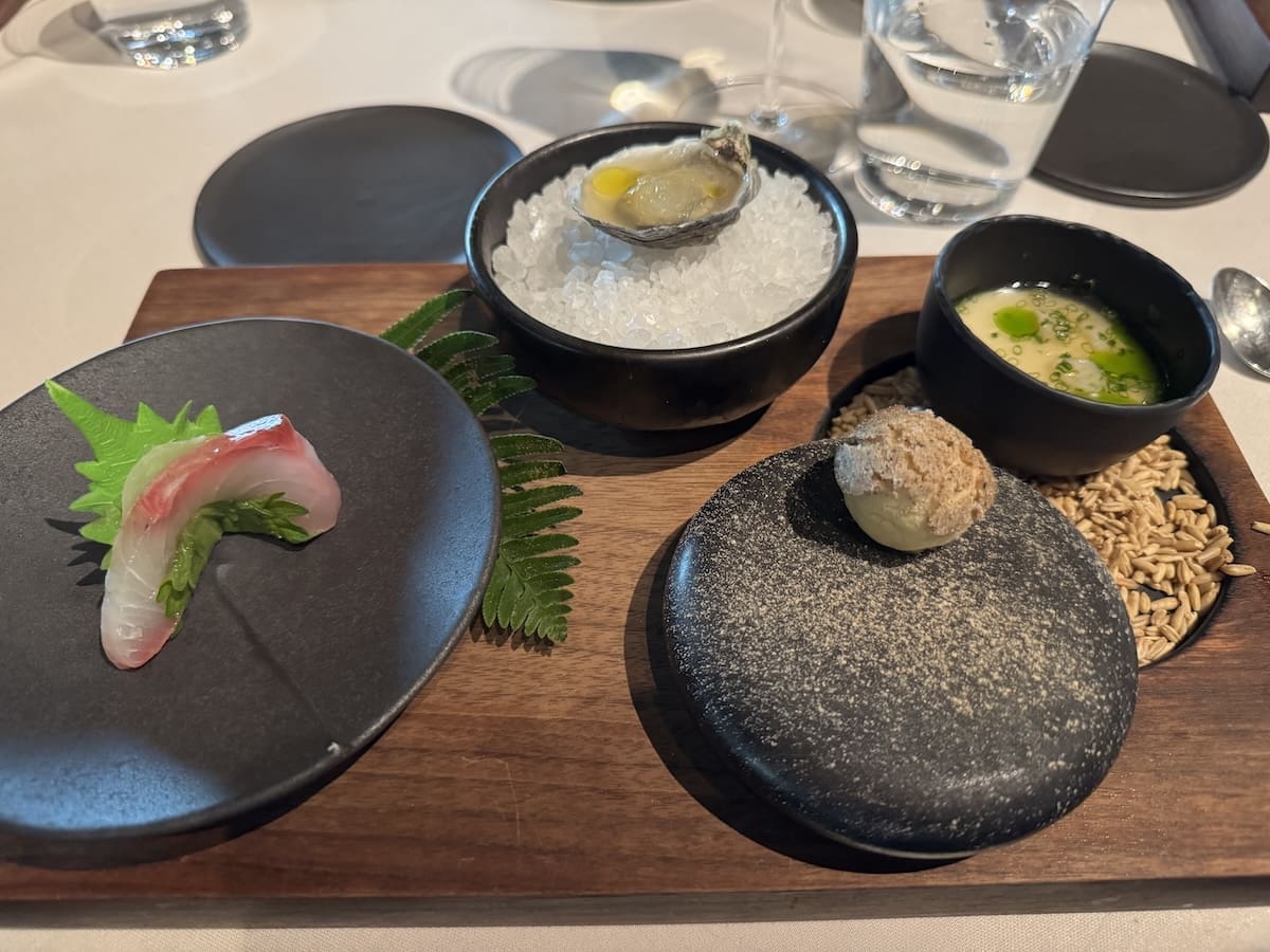 An opening quartet of dishes at Canlis.