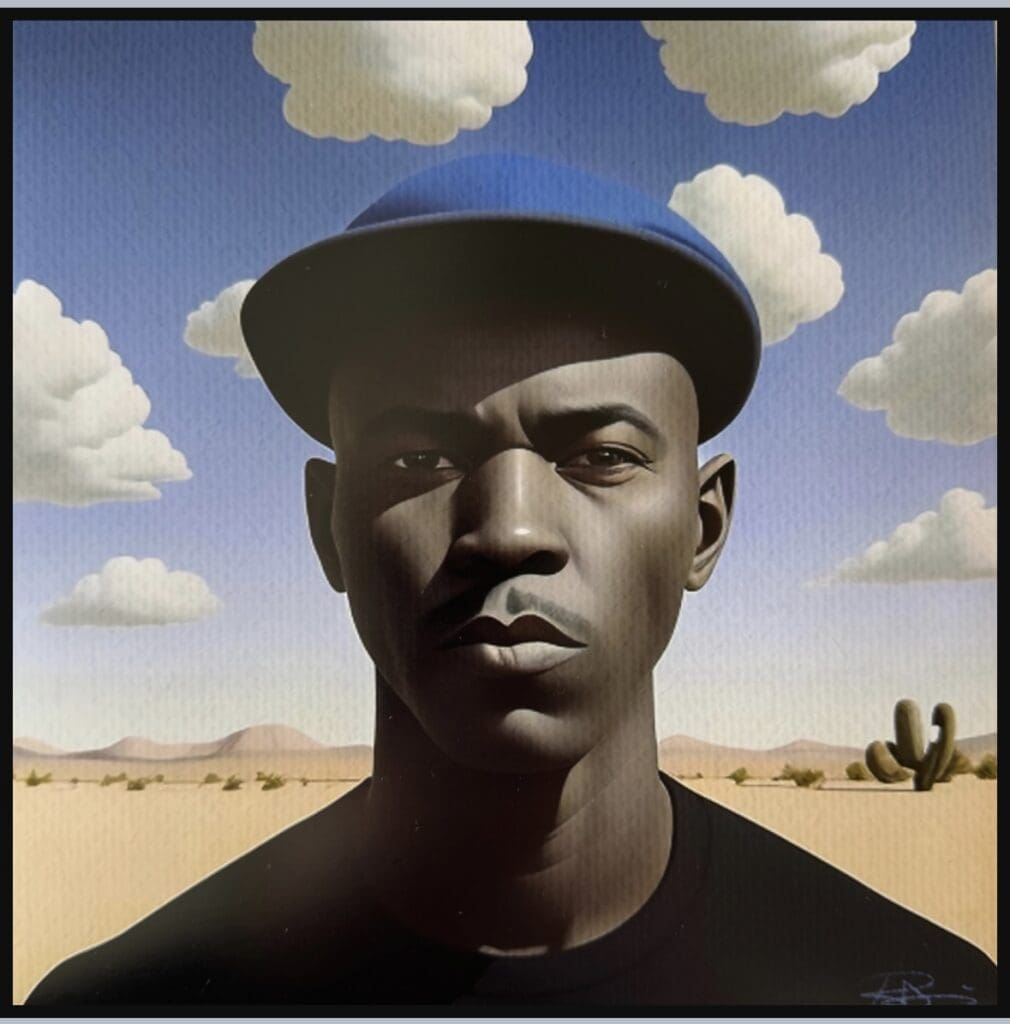 Rodshir Dailë's "Portraits in Distant Lands 3," 2023, on view at Gensler Houston headquarters. (Courtesy the Guess Lawson Collection)